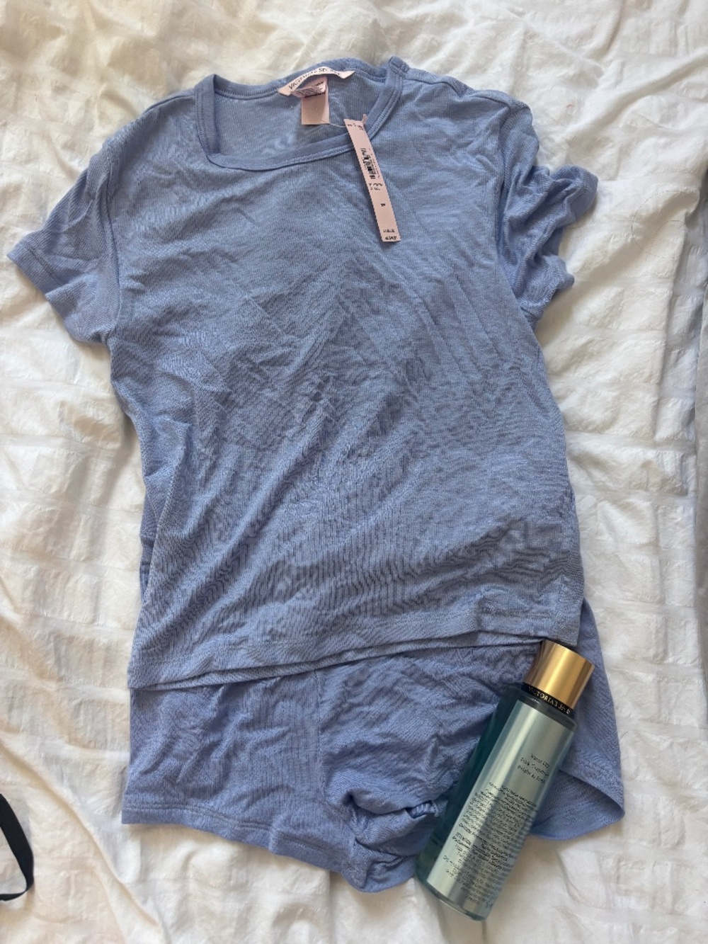 Victoria secret pointelle pajama set shorts T shirt with body spray